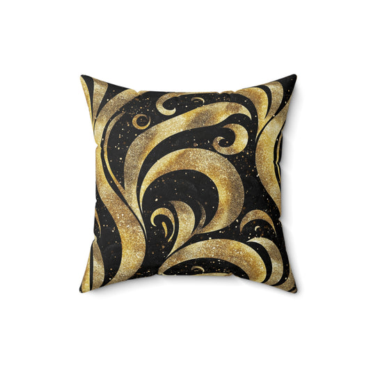 Black & Gold Luxe Swirl Throw Pillow