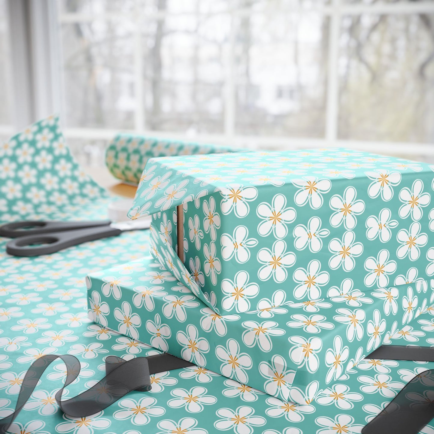 Tealberry Blooms Wrapping Paper
