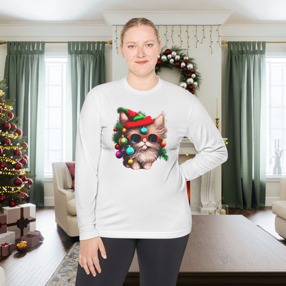 Colorful Christmas Tree Kitty Adult Long Sleeve Tee