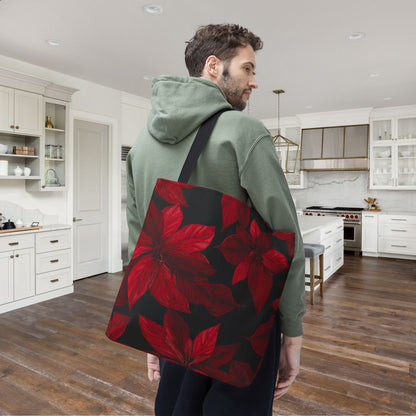 Midnight Poinsettia Garden Canvas Tote Bag