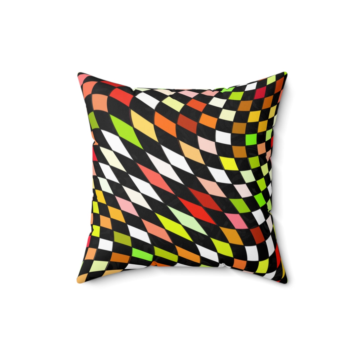 Warped Yellow/Green Checkered Throw Pillow