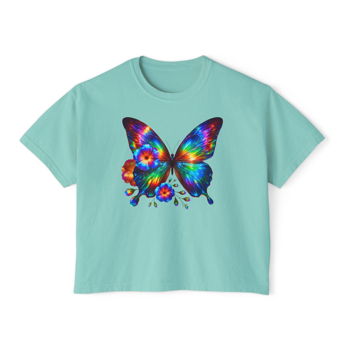 Colorful Butterfly & Flowers Women's Boxy Tee