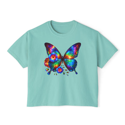 Colorful Butterfly & Flowers Women's Boxy Tee