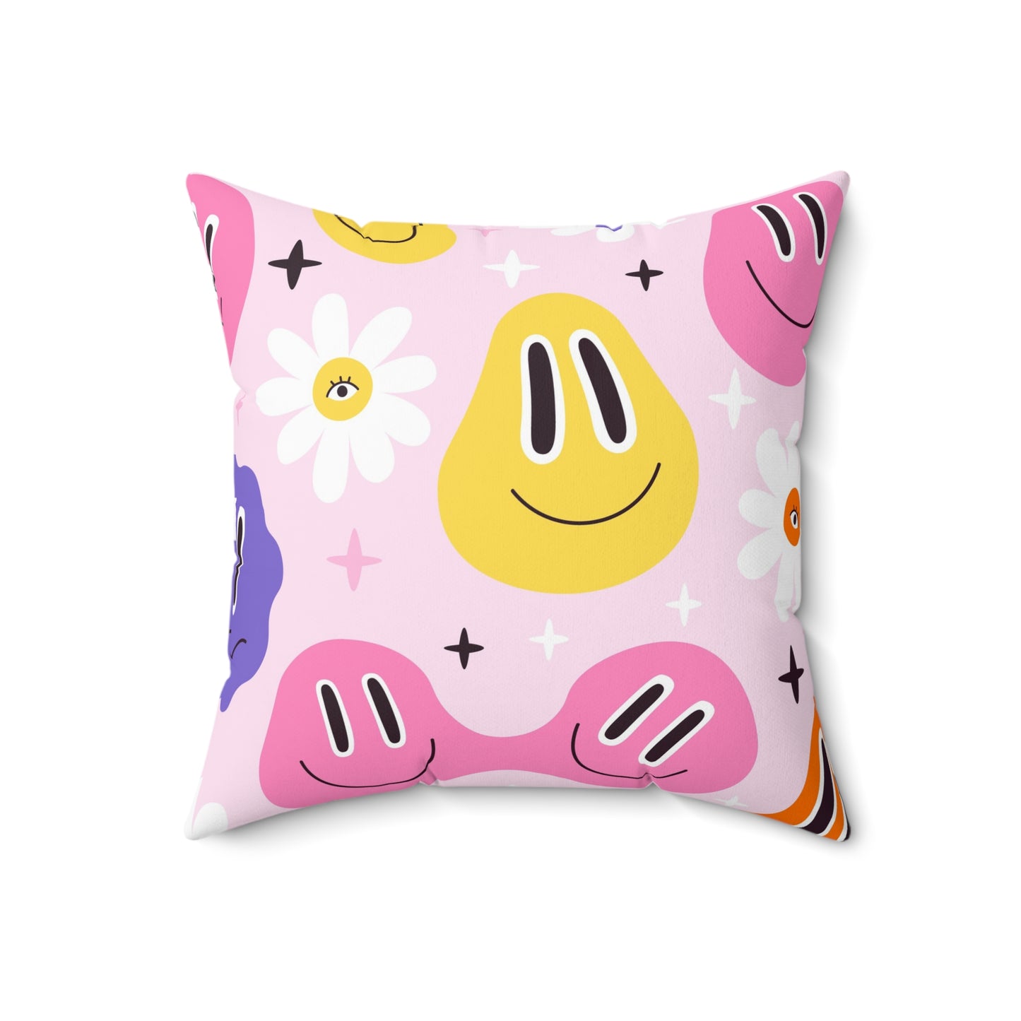 Whimsical Smiley Faces Throw Pillow
