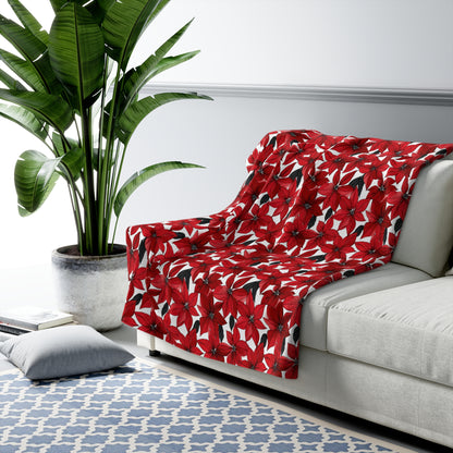 Inked Poinsettias Fleece Blanket