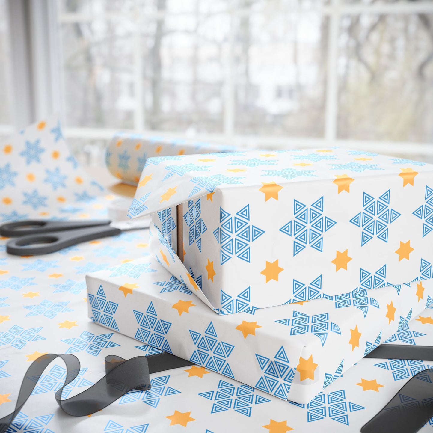 Blue/Gold Star of David Hanukkah Wrapping Paper