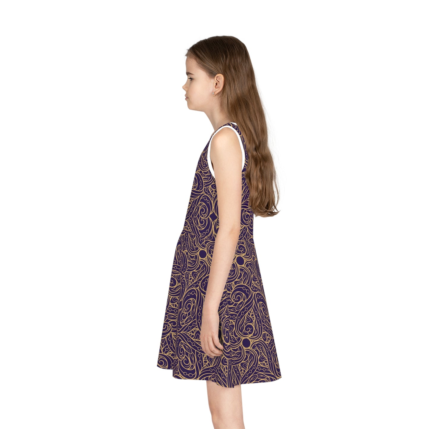 Golden Amethyst Radiance Mandala Girls' Sleeveless Sundress