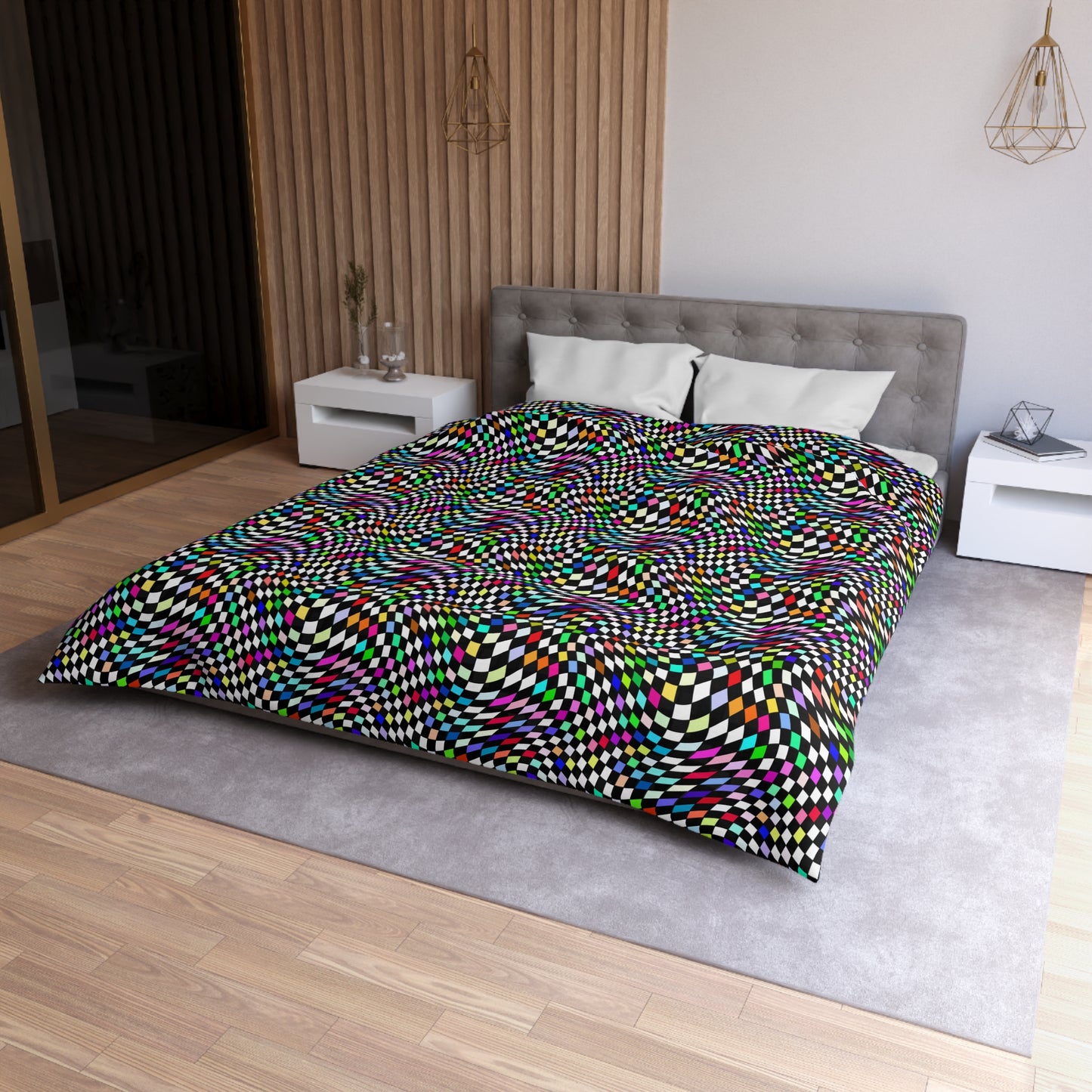 Warped Colorful Checkered Microfiber Duvet Cover