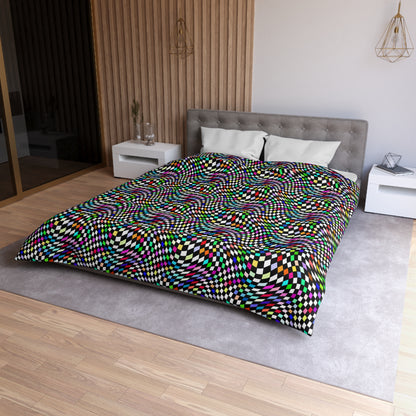Warped Colorful Checkered Microfiber Duvet Cover