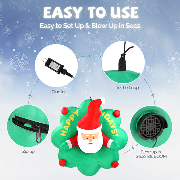 Christmas Window Santa Inflatable – 4ft with Wreath & LED Lights