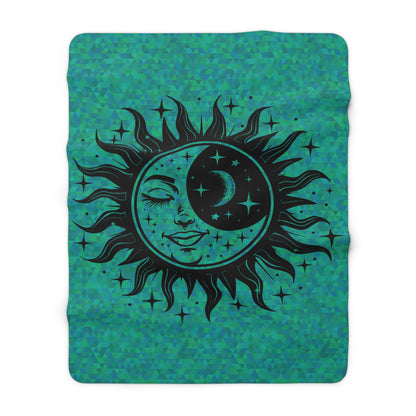 Sun & Moon on Teal Sherpa Fleece Blanket