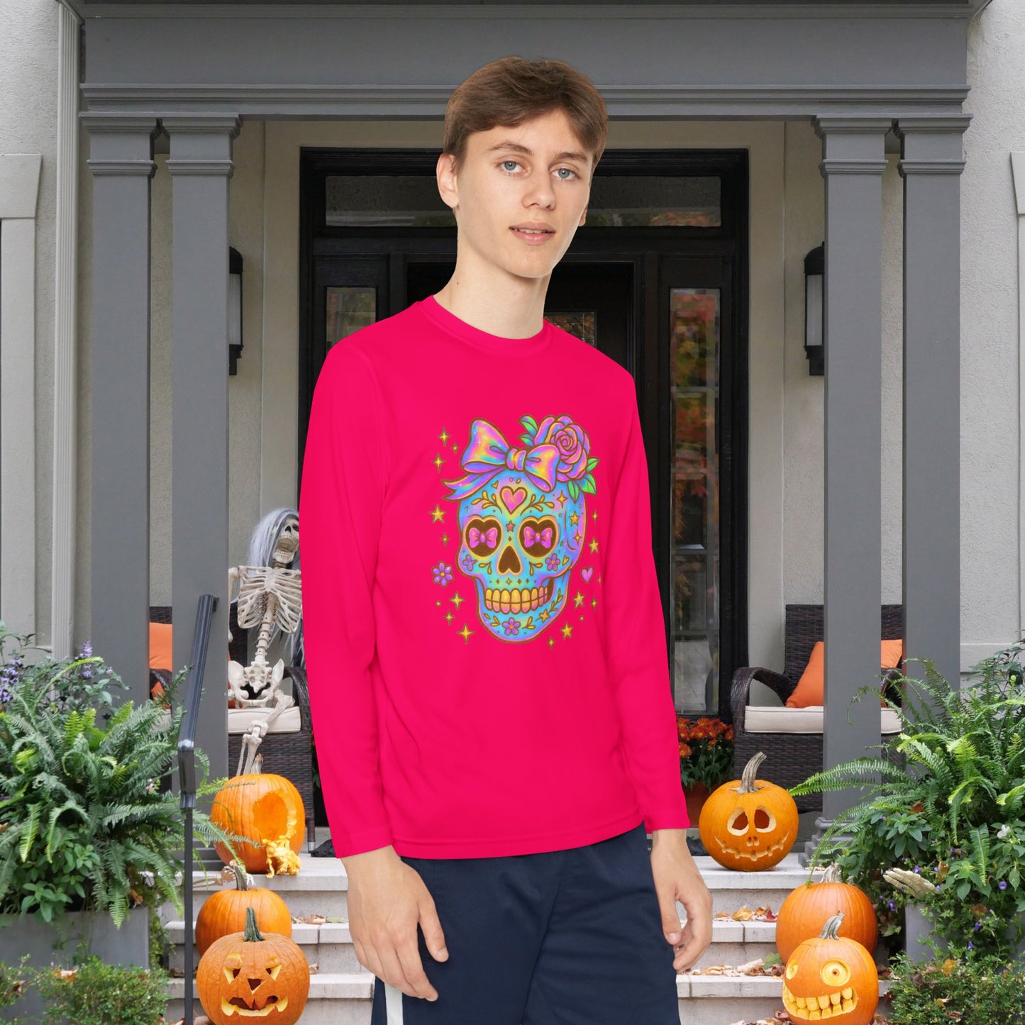 Neon Sugar Skull Youth Long Sleeve Tee