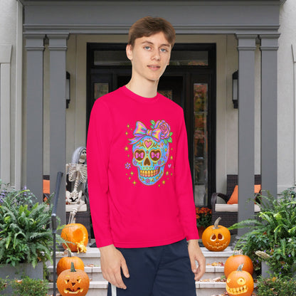 Neon Sugar Skull Youth Long Sleeve Tee