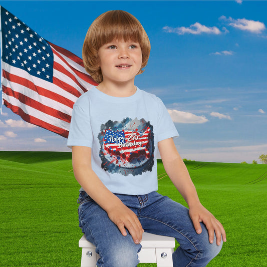 America-Shaped Happy 250th Birthday Cake Heavy Cotton™ Toddler T-shirt