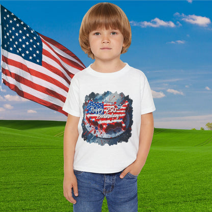 America-Shaped Happy 250th Birthday Cake Heavy Cotton™ Toddler T-shirt