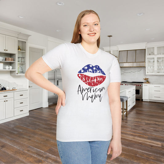 American Mama (Grunge Lips) Adult T-shirt
