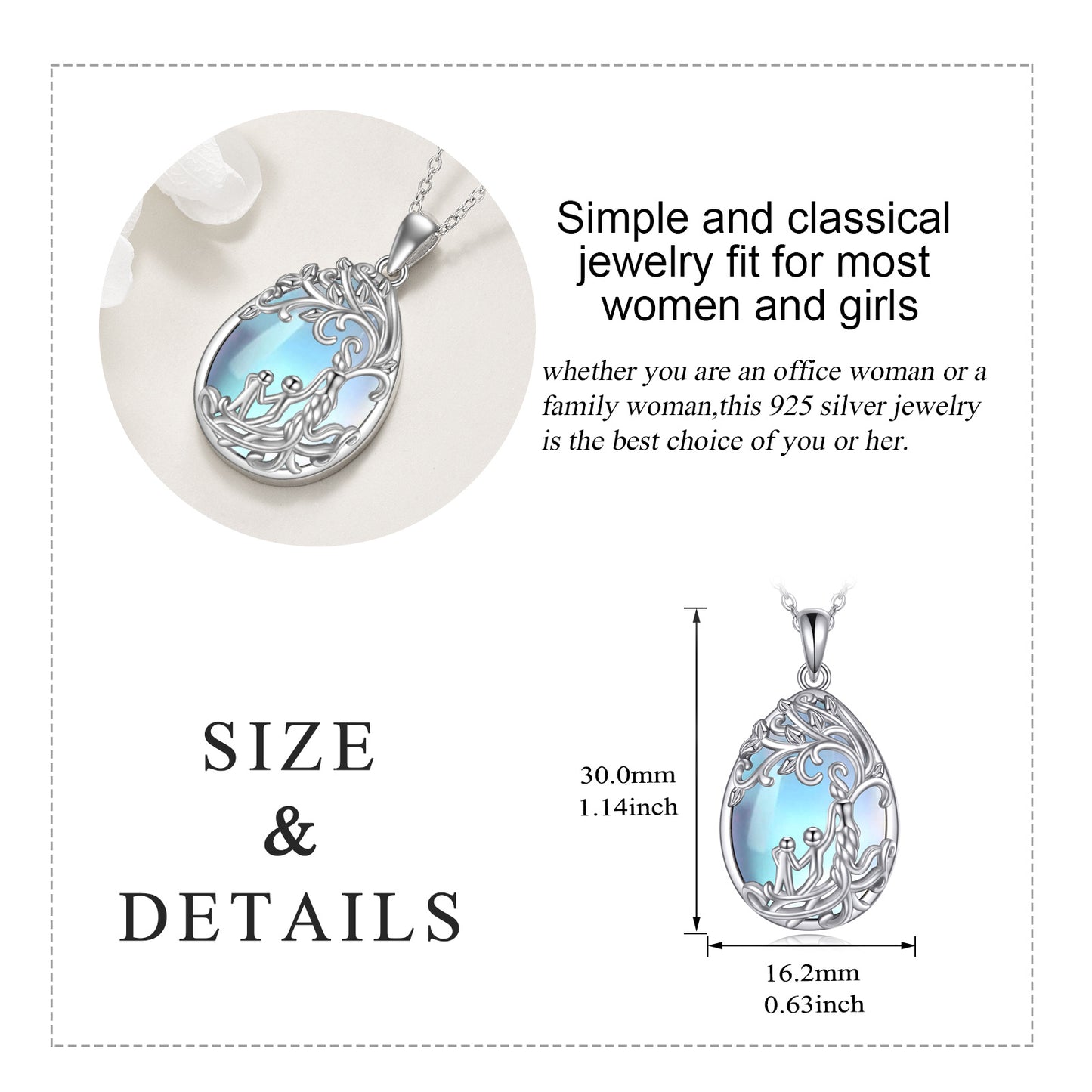 Sterling Silver Moonstone Tree of Life Mother Necklace