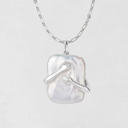 Unique Square Baroque Pearl Couple Pendant Necklace