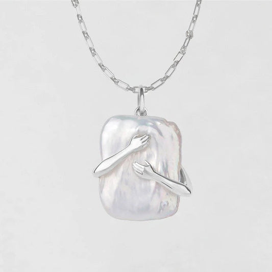 Unique Square Baroque Pearl Couple Pendant Necklace