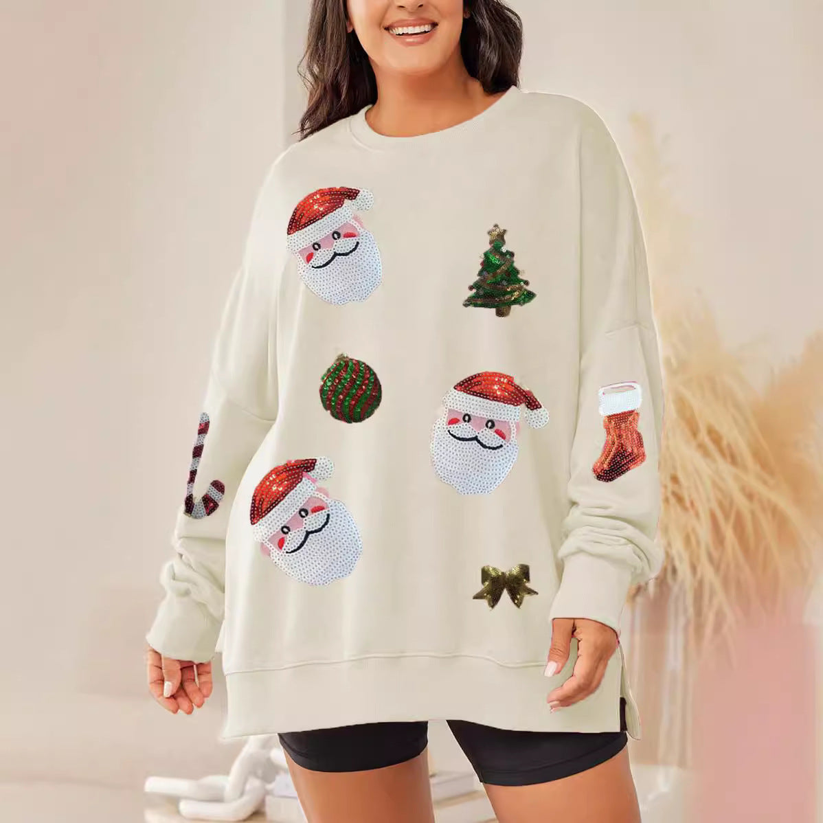 Women's Christmas Sequined Santas Sweatshirt