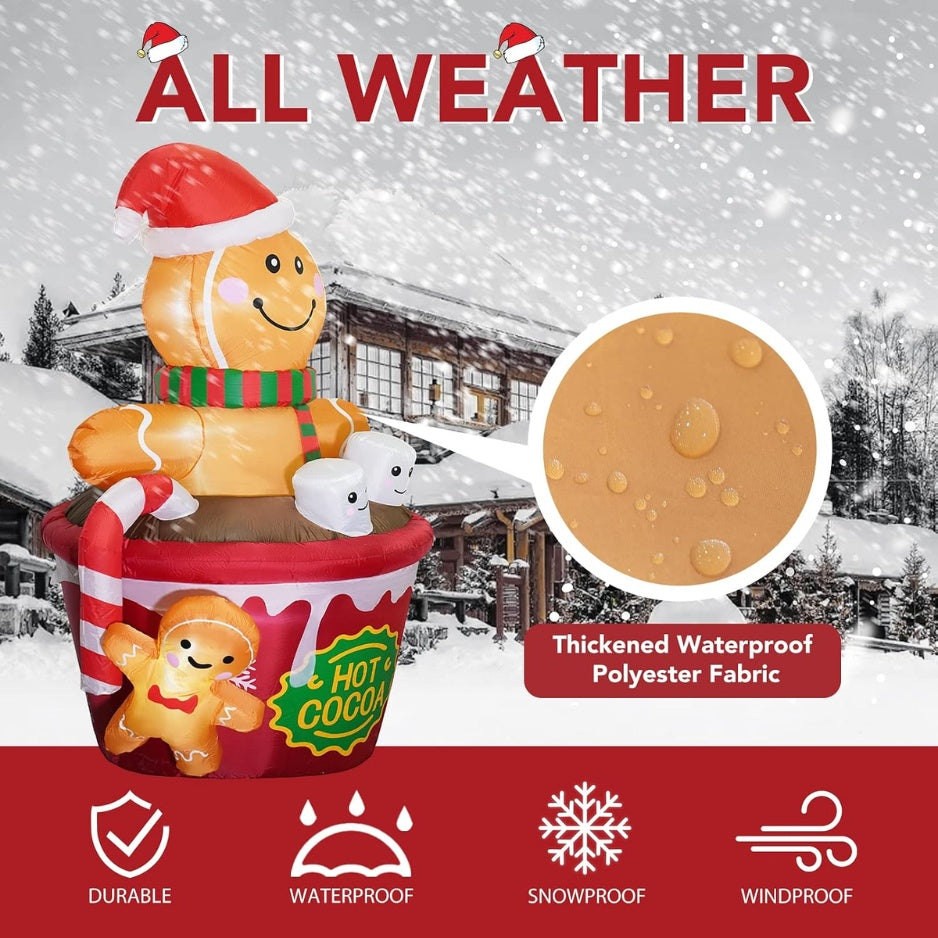 6 FT Lighted Gingerbread Man in Hot Cocoa Mug Christmas Inflatable ...