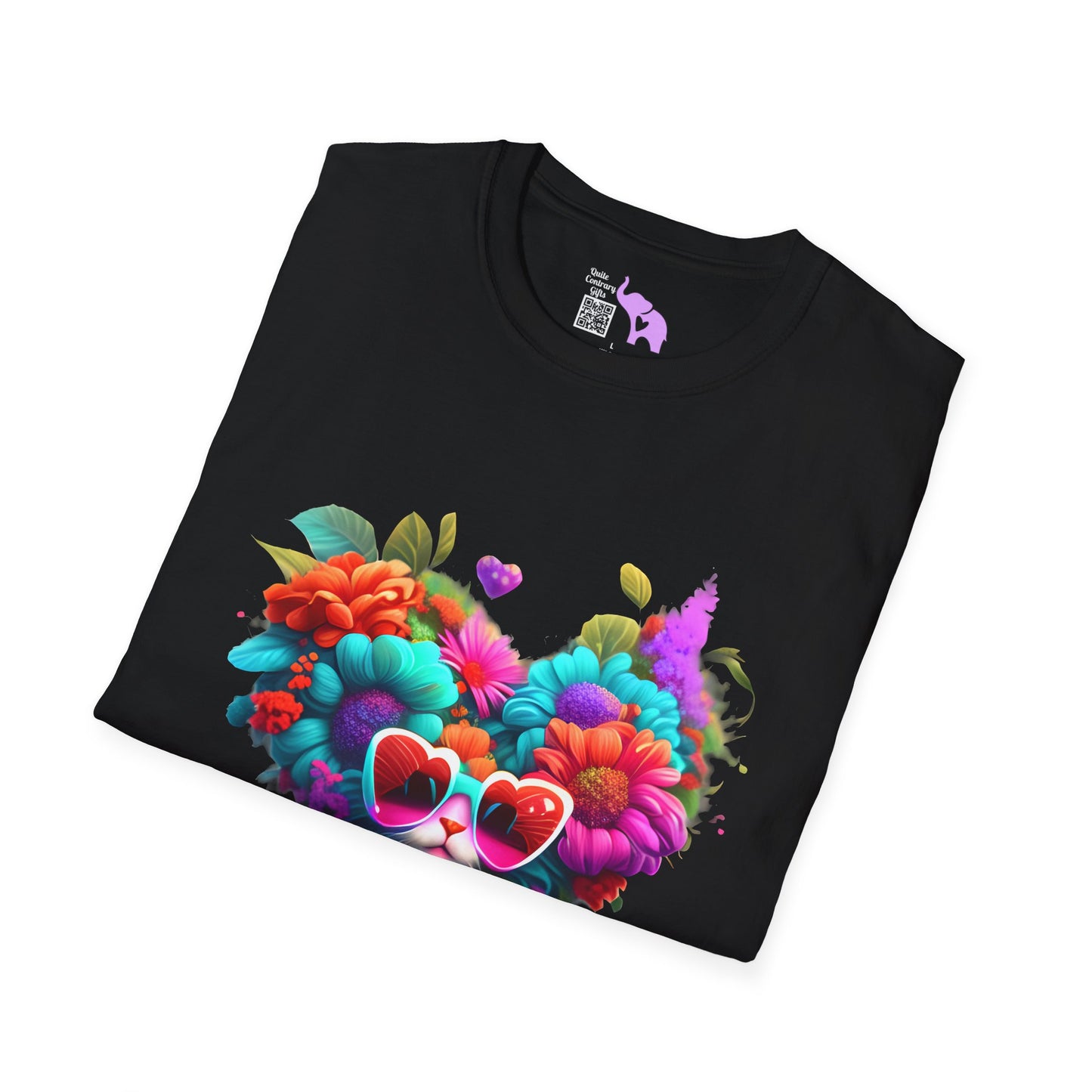 Colorful Flowers/Heart Kitten T-shirt