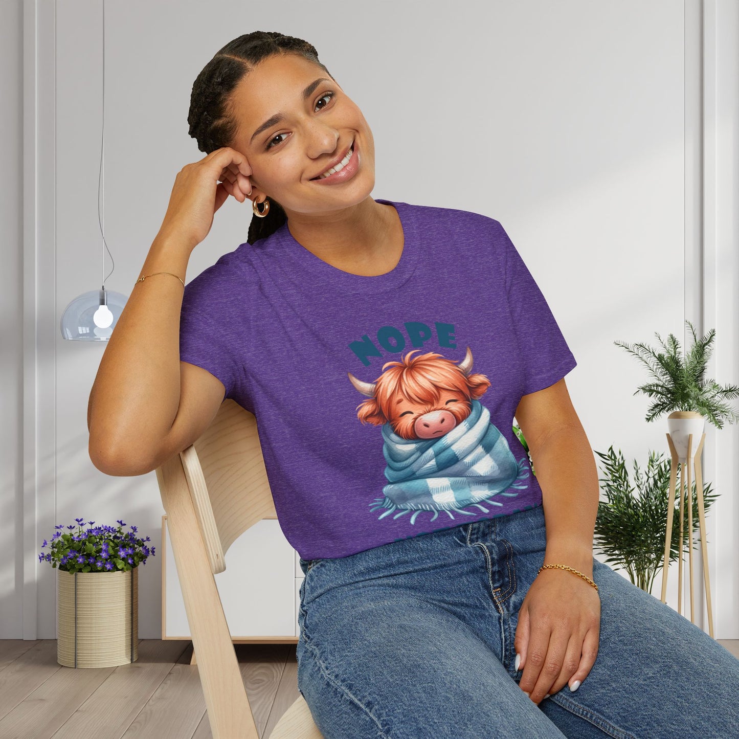 Nope Not Today Cute Cow Adult T-shirt