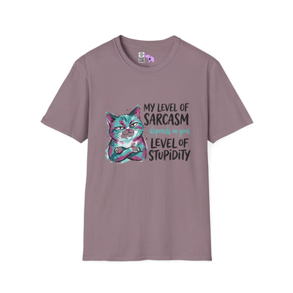 ""My Level of Sarcasm Depends on Your Level of Stupidity (Cat) Adult T-shirt