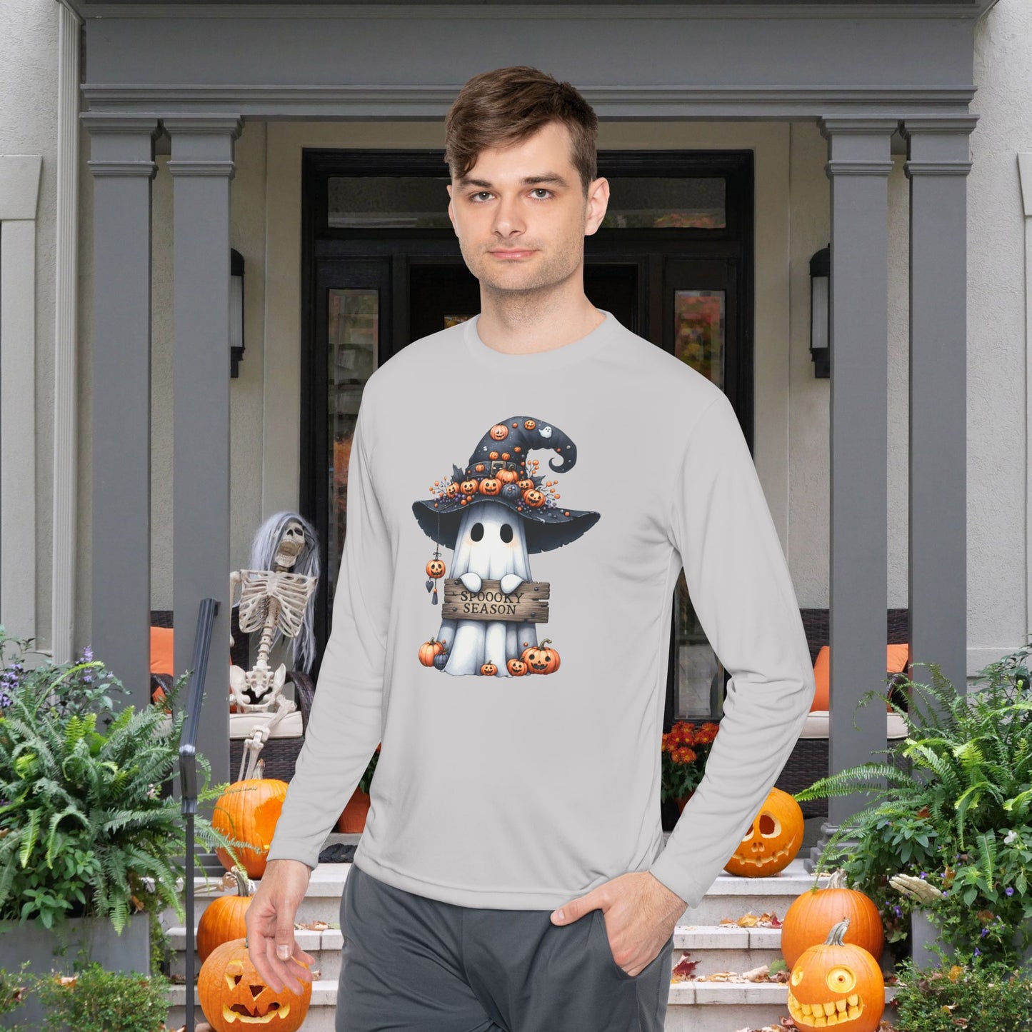 Spooky Season Cute Ghost Adult Long Sleeve Tee