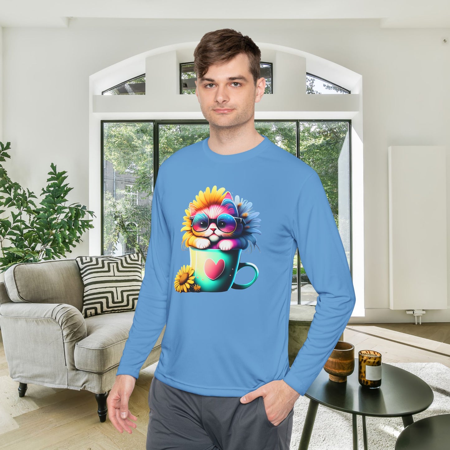 Cool Sunflower Kitten 2 Adult Long Sleeve Tee