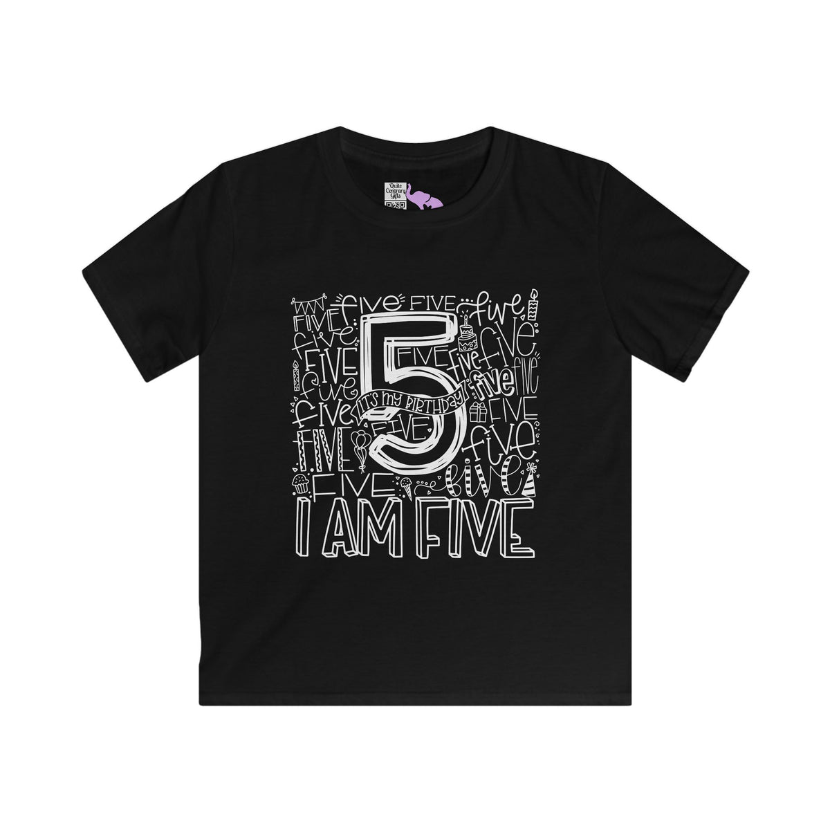 I Am Five Typography Youth Softstyle Tee