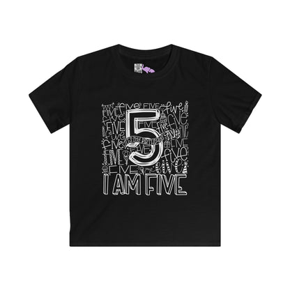 I Am Five Typography Youth Softstyle Tee