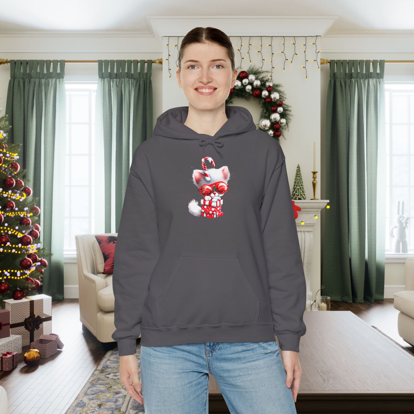 Candy Cane Kitten Heavy Blend™ Hooded Sweatshirt