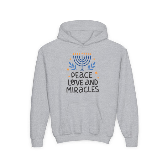 Hanukkah Peace Love & Miracles 1 Youth Hoodie