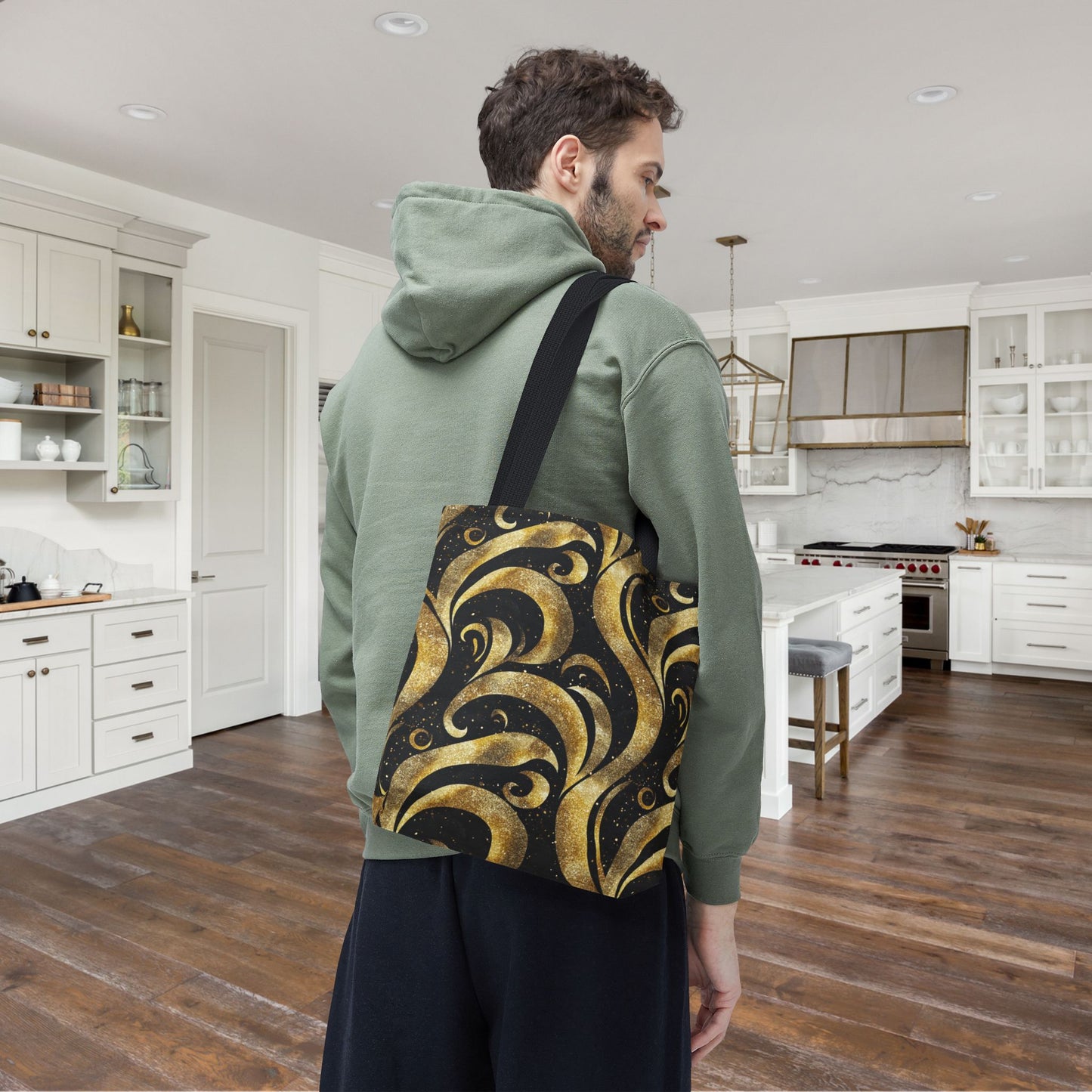 Black & Gold Luxe Swirl Canvas Tote Bag