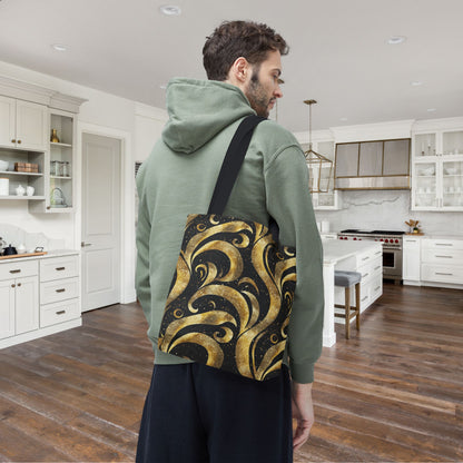 Black & Gold Luxe Swirl Canvas Tote Bag