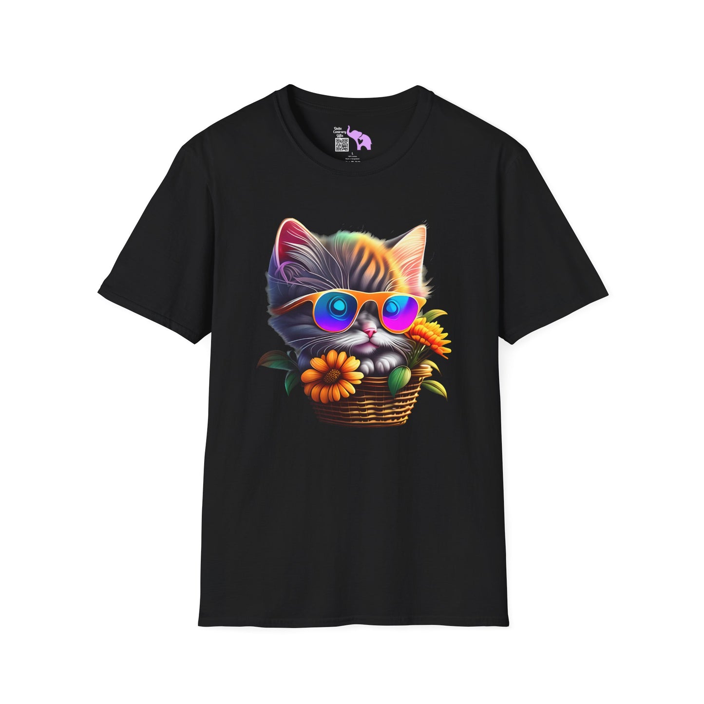 Cool Colorful Kitten in Flowers Adult T-shirt