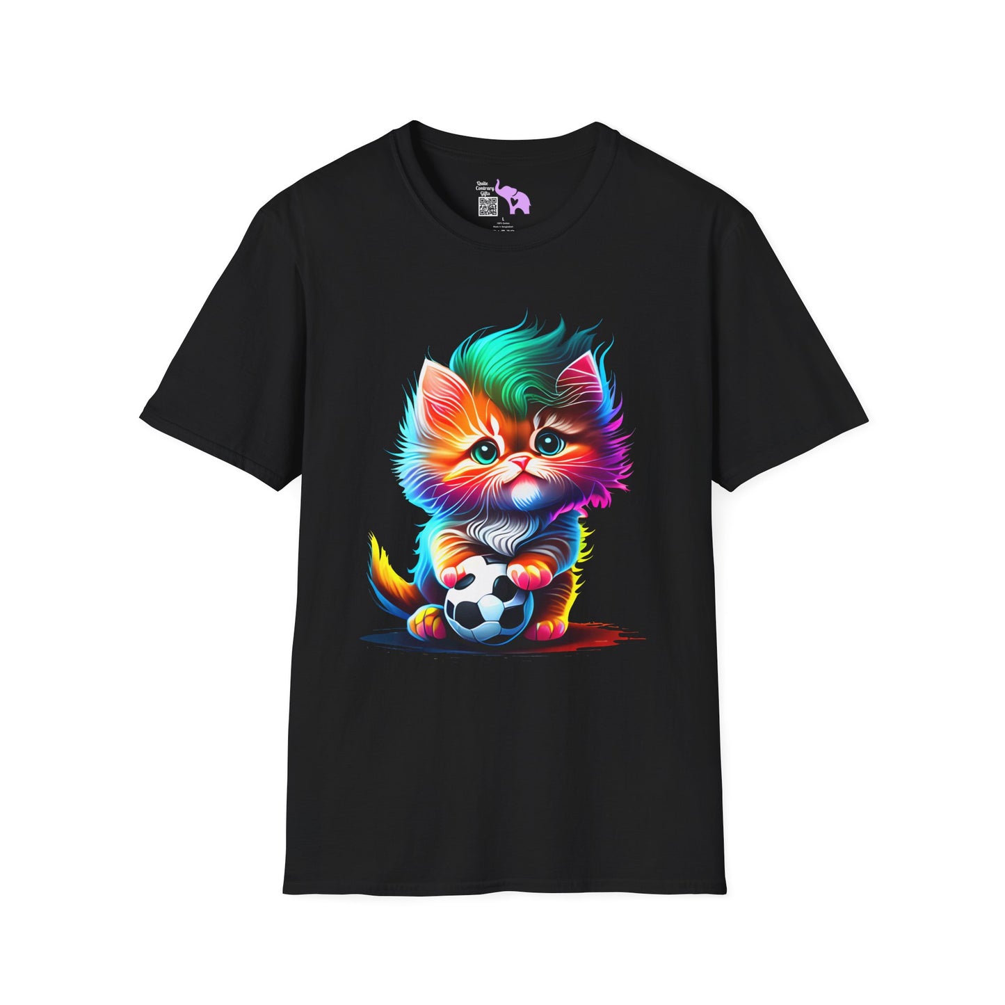 Cute Colorful Kitten w/Soccer Ball Adult T-shirt