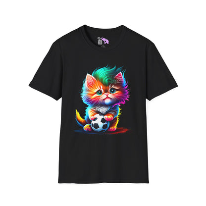 Cute Colorful Kitten w/Soccer Ball Adult T-shirt
