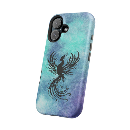 Phoenix Silhouette Over Teal Nebula MagSafe® Compatible Tough Case for iPhone