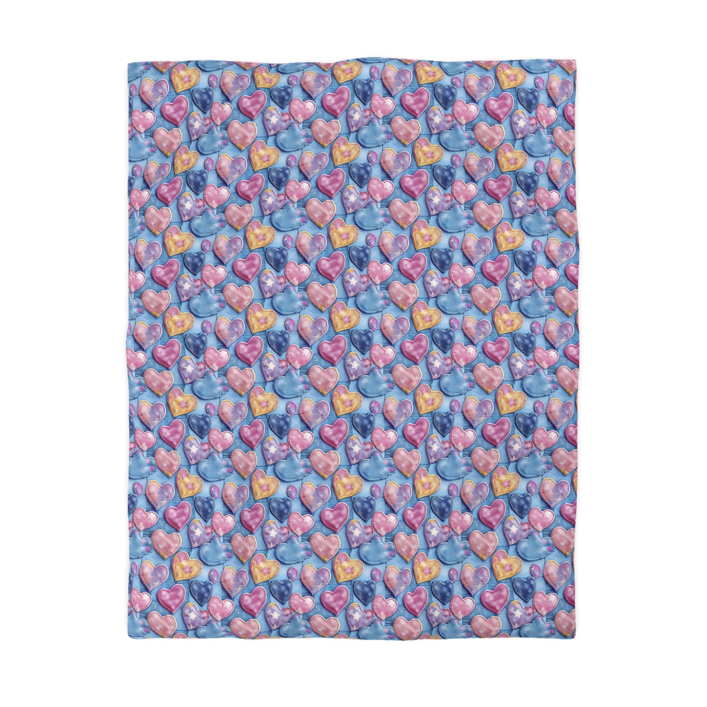 Color Pop Stitched Hearts Duvet Bedding Set