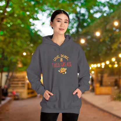 Love, Peace, & Taco Grease Heavy Blend™ Hooded Sweatshirt