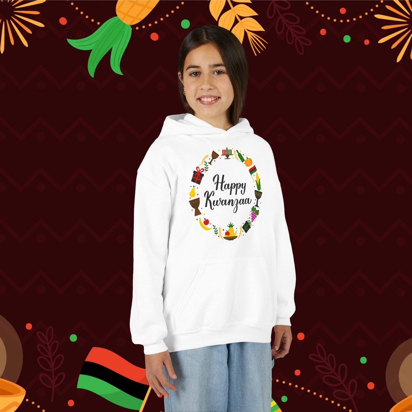 Happy Kwanzaa Wreath Youth Heavy Blend Hoodie