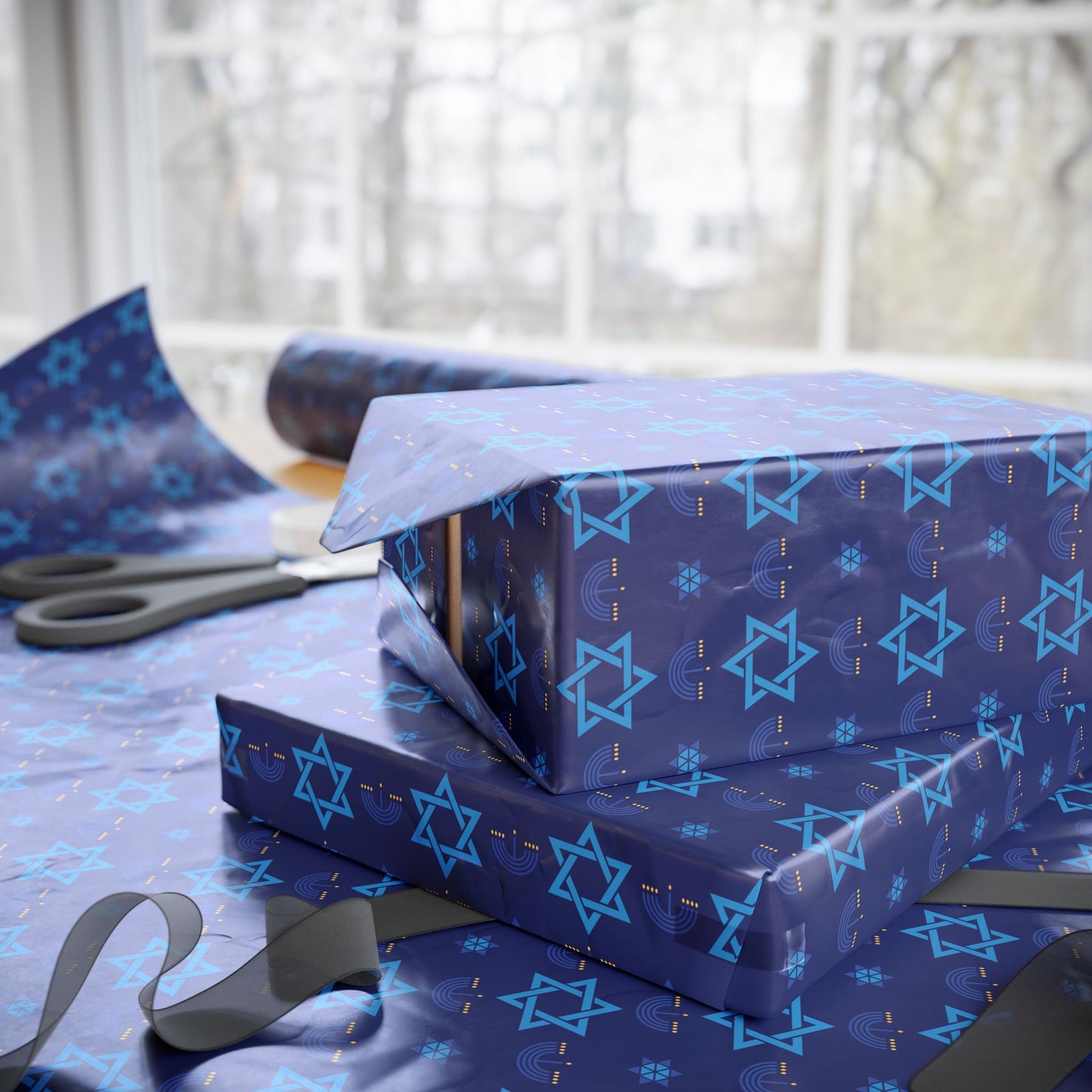 Menorah/Star of David 3 Hanukkah Wrapping Paper