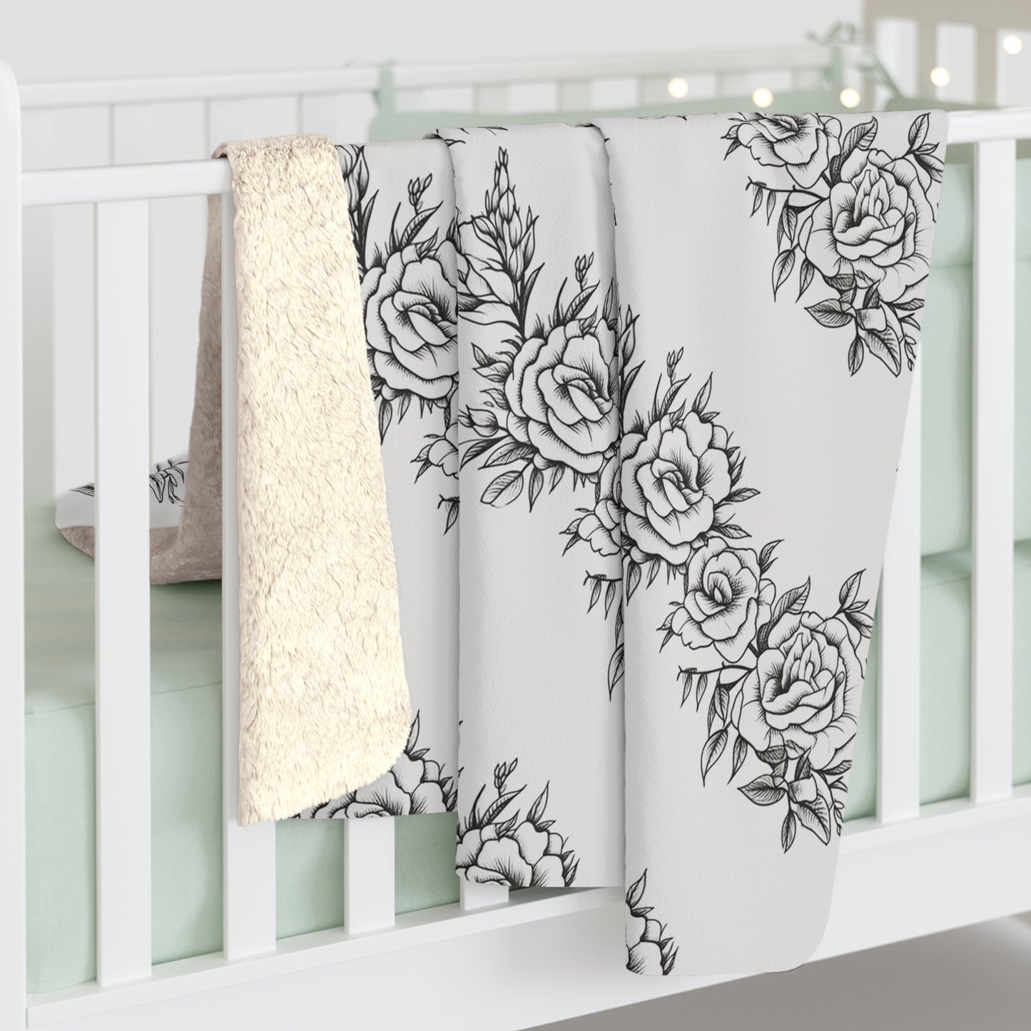 Midnight Rose Sketch Fleece Blanket