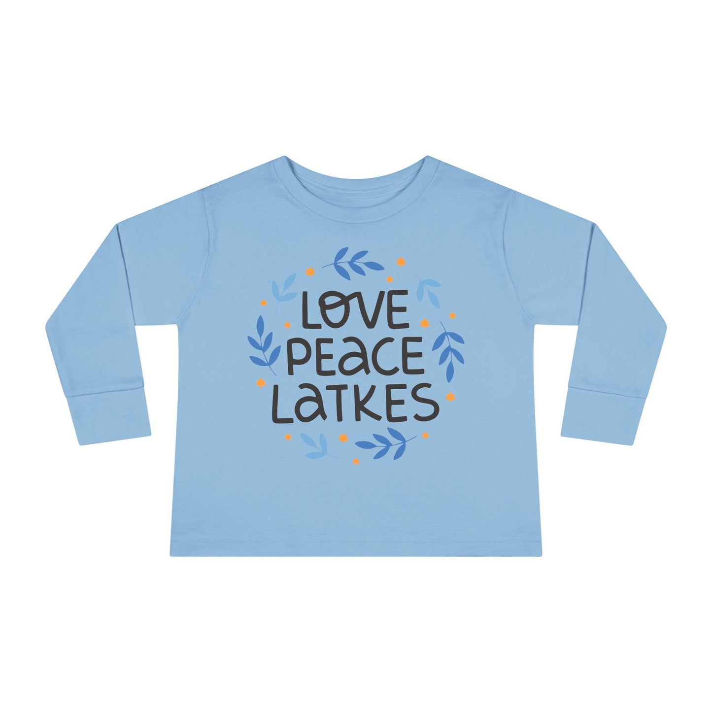 Hanukkah Love Peace Latkes Toddler Long Sleeve Tee