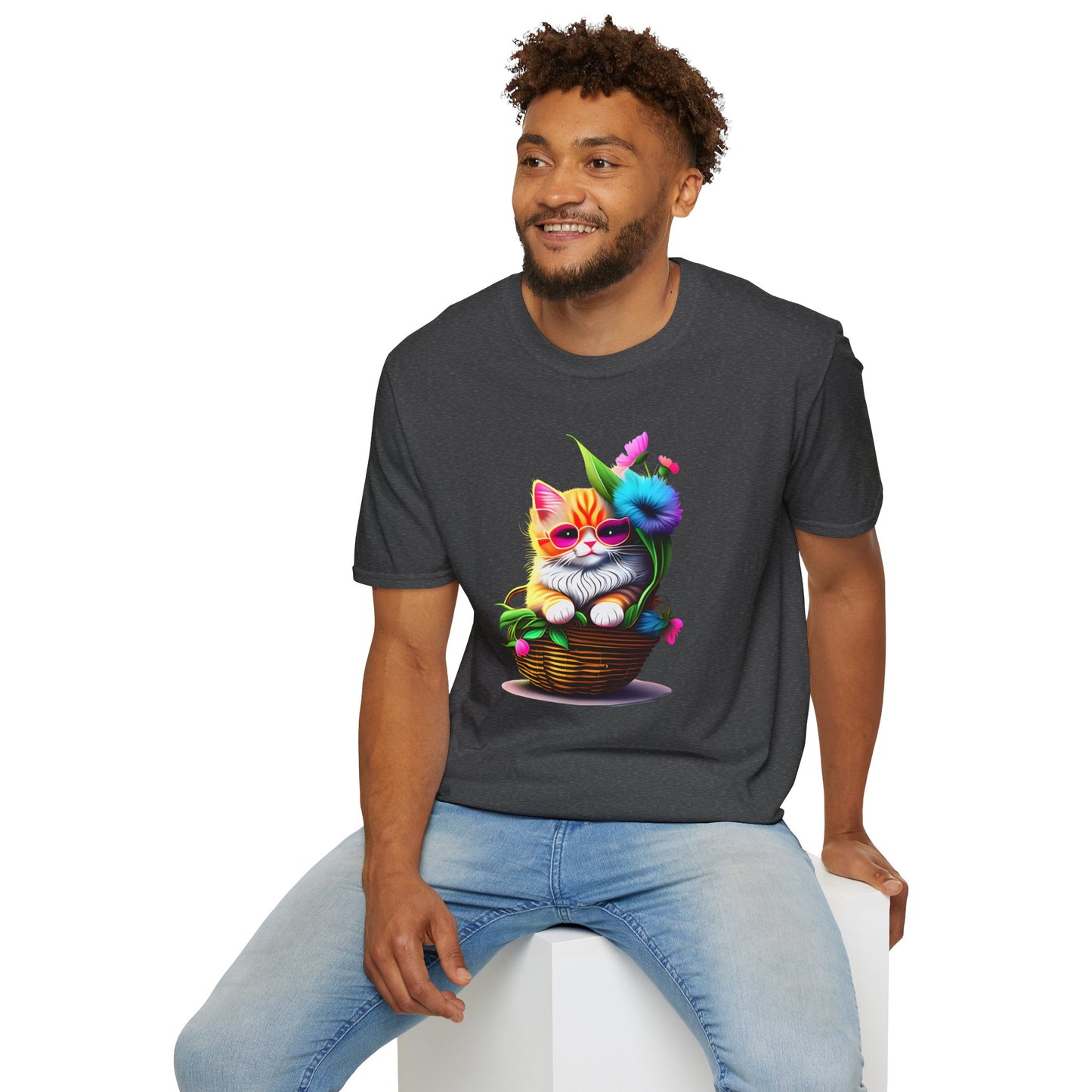 Cute Colorful Kitten in Flowers 2 T-shirt