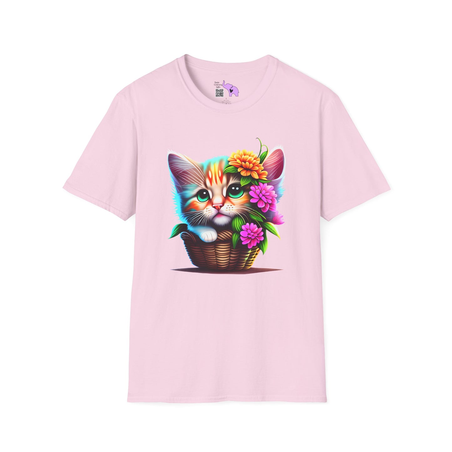 Cute Colorful Kitten in Flowers Adult T-shirt