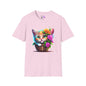 Cute Colorful Kitten in Flowers Adult T-shirt