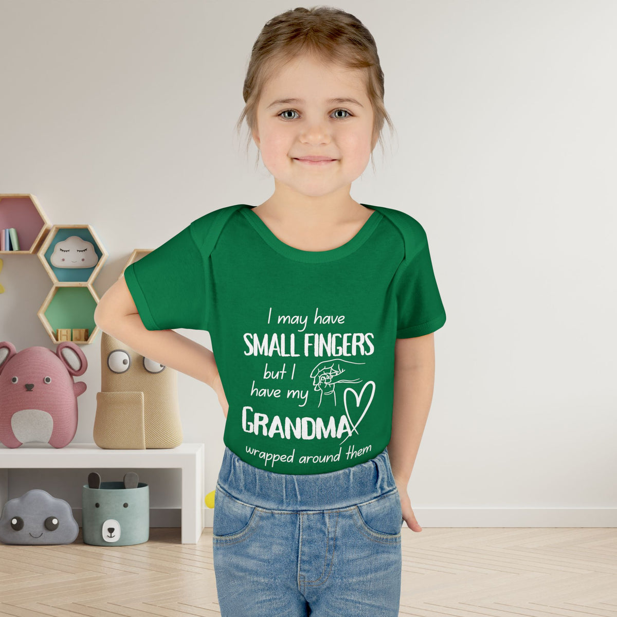 I May Have Small Fingers But I Have My GRANDMA Wrapped around them Infant Baby Rib Bodysuit